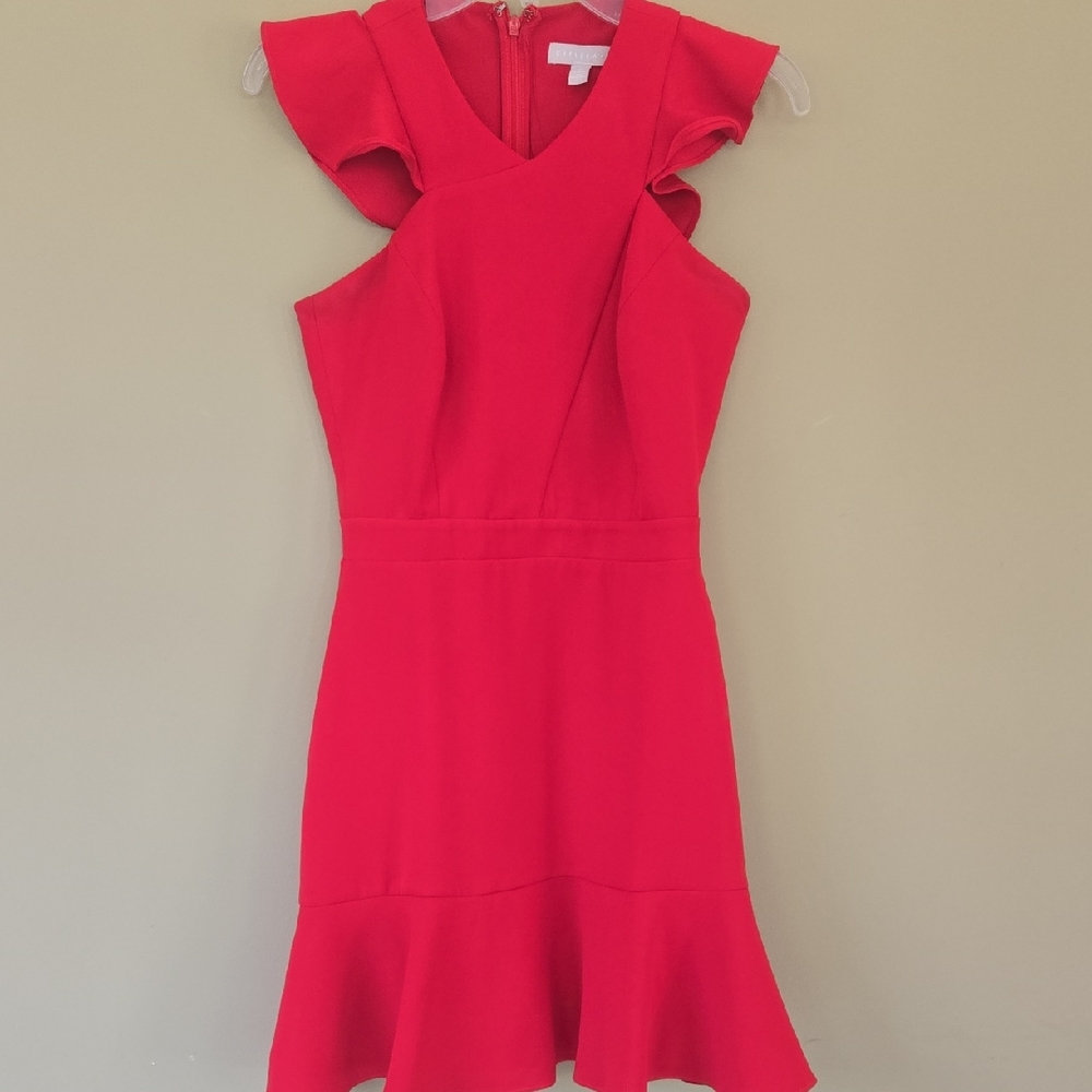 Chelsea 28 Red Ruffle Sleeve Dress, Size XS